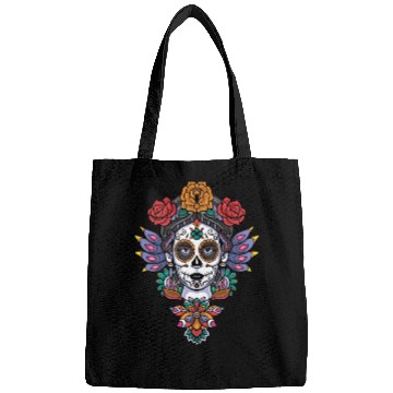 Discover Colorful Calavera Girl Head Mandala Bags