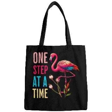 Discover One Step At A Time Flamingo Design Bags