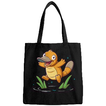 Discover Whimsical Platypus Frolicking in a Pond Bags