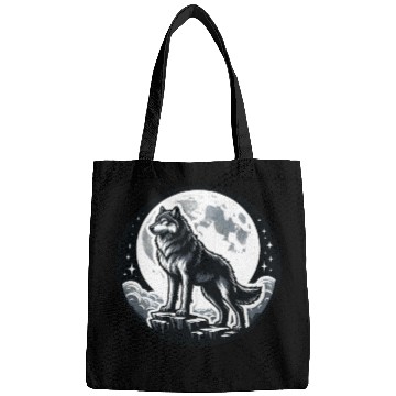 Discover Majestic Moonlit Wolf Illustration Bags