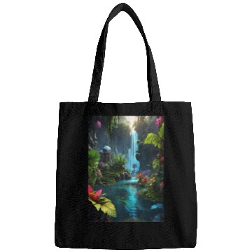 Discover alien jungle with a lagoon and waterfall Bags