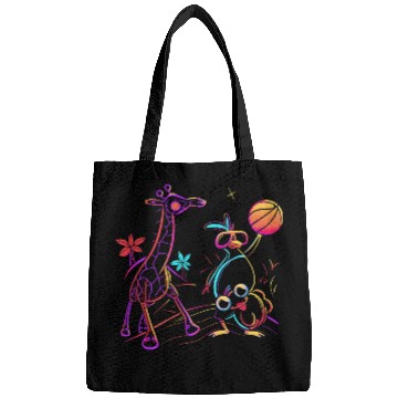 Discover Neon Showdown: Giraffe & Bird's Basketball Duel Bags