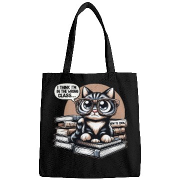 Discover Funny Cat in Oversized Glasses Reading Humor Bags