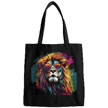Discover Rainbow Pop Art Lion in Sunglasses Bags