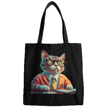Discover 3D Business Cat Analyzes Charts - Design Bags
