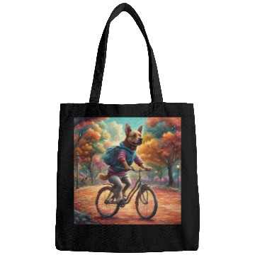 Discover Dog drive bicycle in forest Bags