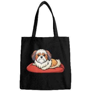 Discover Contented Shih Tzu Lounging on Plush Pillow Bags