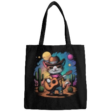 Discover funny cowboy cat with guitar Bags