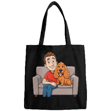 Discover Loving Cocker Spaniel Cuddling on Couch Cartoon Ar Bags