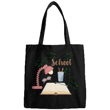 Discover School print with plants open book and eyeglasses Bags