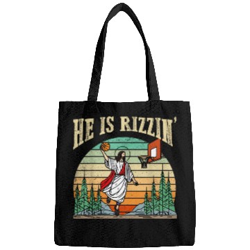 Discover He Is Rizzin Funny Basketball Easter Christian Bags