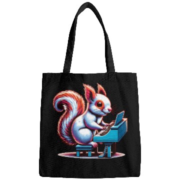 Discover Squirrel Nuts Animal Lover Playing Piano Design Bags