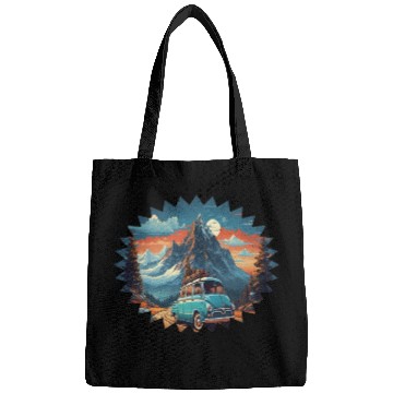Discover Classic car with wonderful mountains background Bags