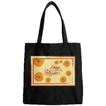 Discover Greetings Happy Halloween typography and pumpkins Bags