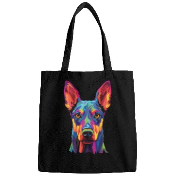 Discover Watercolor Colorful Doberman Pinscher Bags