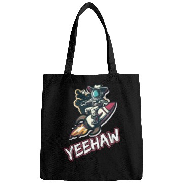 Discover Space Cowboy Riding a Rocket with Yeehaw Slogan Bags