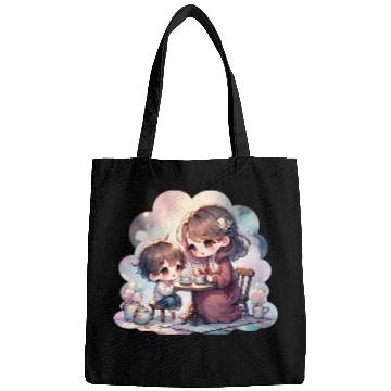 Discover Mother and Son Enjoying a Cozy Tea Party Bags