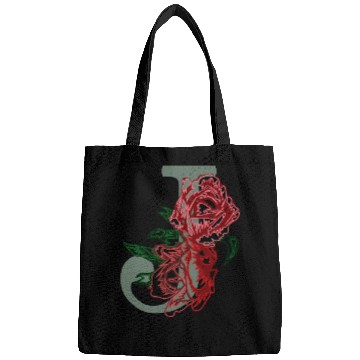 Discover Capital letter J monogram and contour rose flowers Bags