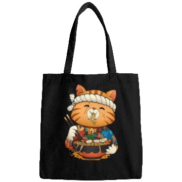 Discover Cute anime cat eating ramen noodles Bags