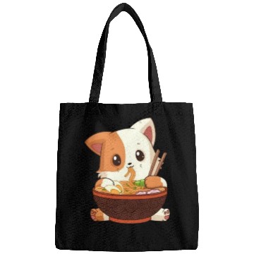 Discover Cute anime cat eating ramen noodles Bags