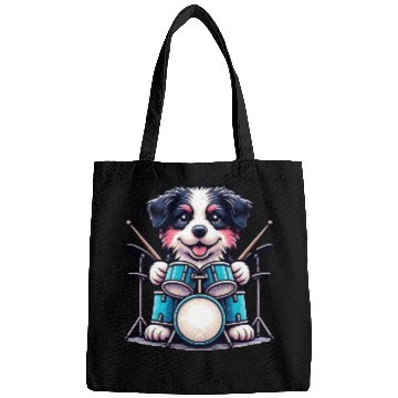 Discover Cool Border Collie Drummer Puppy Design Bags