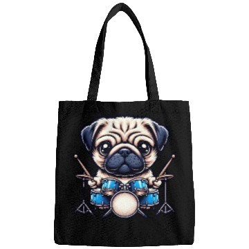 Discover Cool Pug Drummer Puppy Beats Design Bags