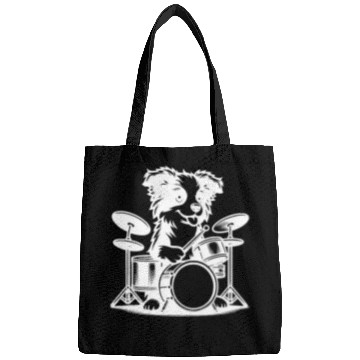 Discover Cool Border Collie Drummer Puppy Design Bags