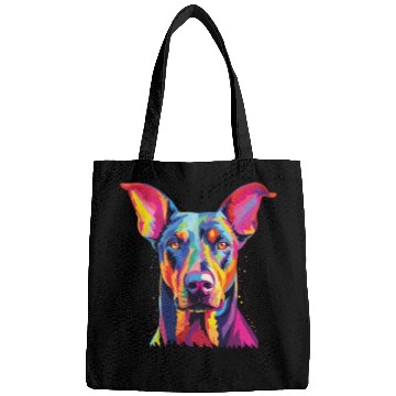 Discover Watercolor Colorful Doberman Pinscher Bags