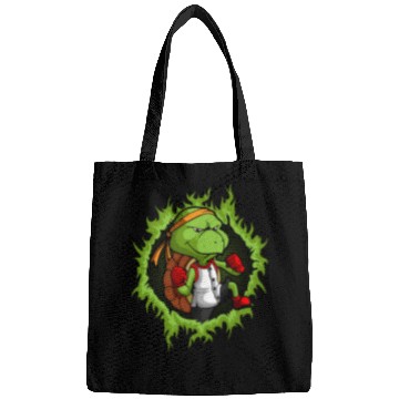 Discover Kung Fu Turtle With Halftone Fire Background Bags