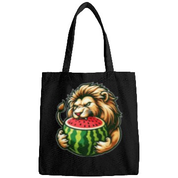 Discover Lion Enjoying a Juicy Watermelon Bags