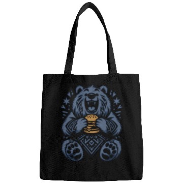 Discover Cute Grizzly with Hamburger, Blue Bags