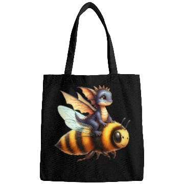Discover Fun Baby Dragon Riding a Bumble Bee Bags