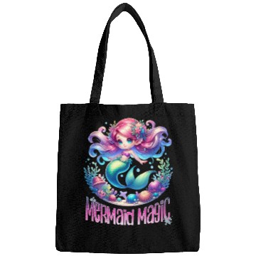 Discover Cute Mermaid Magic Graphic, Colorful Ocean Fantasy Bags