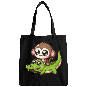 Discover Cute monkey rides crocodile Bags
