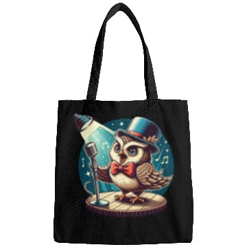 Discover Cute Owl With A Hat Singing Karaoke Bags