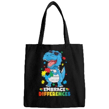 Discover Embrace Differences T Rex Dinosaur Autism Awarenes Bags