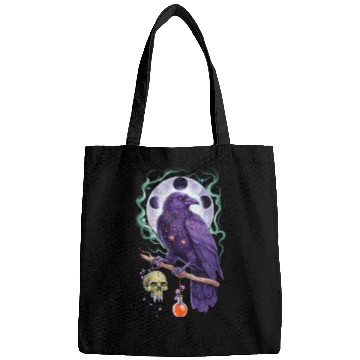 Discover Mystical purple raven perched on a branch Bags