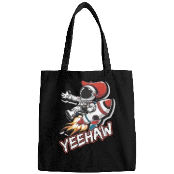 Discover Space Cowboy Riding a Rocket with Yeehaw Slogan Bags