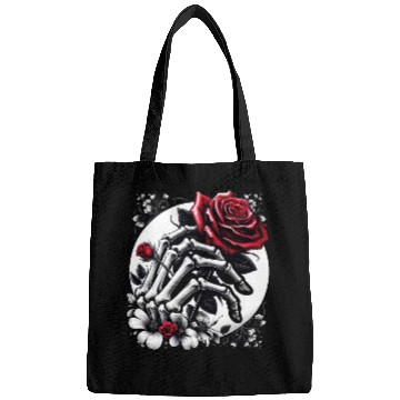 Discover Gothic Red Rose in Skeleton's Embrace Bags