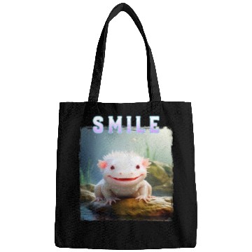 Discover Whimsical Axolotl with Smile and Pastel Text Bags