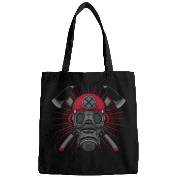 Discover Firefighter in burning fire - Fire fighter head Bags