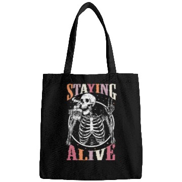 Discover Staying Alive Skeleton Drinking Coffee Lover Gift Bags