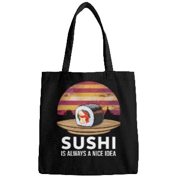 Discover Sushi On A Retro Sunset Bags