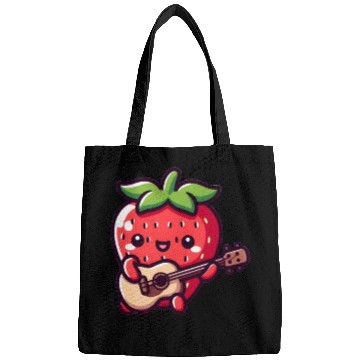 Discover cute strawberry with guitar Bags