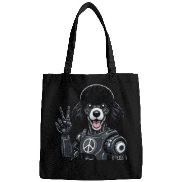 Discover Cyborg Poodle with Peace Sign Robot Design Bags