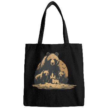 Discover Momma Bear and Two Bear Cubs Building a Sand Castl Bags