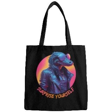Discover Synthwave style crocodile wearing sunglasses Bags