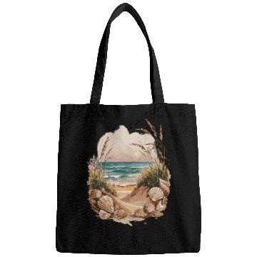 Discover Seashell Beach Scene Serene Ocean Landscape Bags