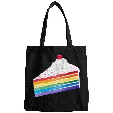 Discover Piece of rainbow cake with cream and cherry Bags
