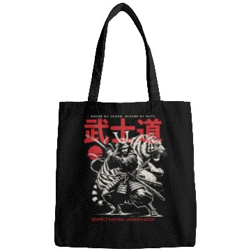 Discover Japanese Samurai with Katana, Kanji Typography Bags